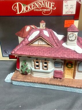 Dickens Collectibles Lemax Porcelain Lighted Train Station House w/ Box 1991 🚂